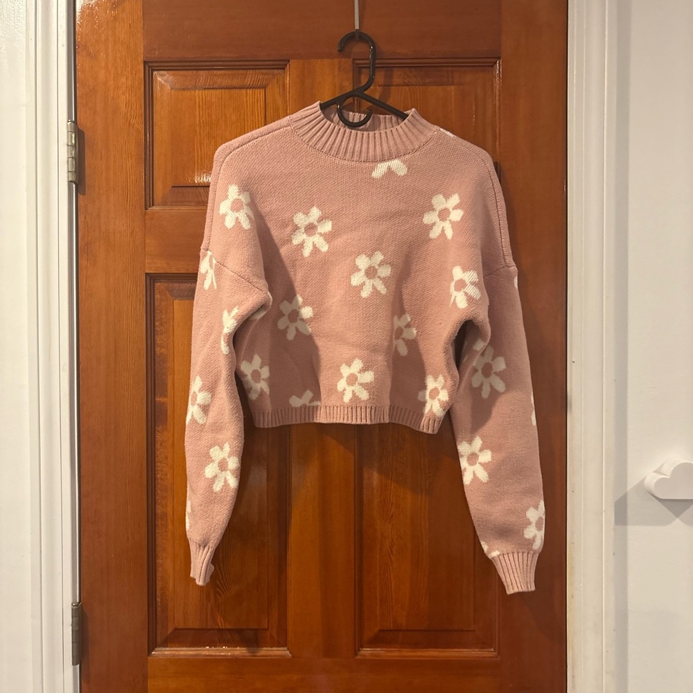 Hollister Pink Floral Crew Neck Sweater